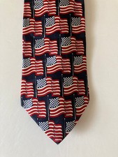 American Traditions Men's Necktie Tie Silk Red White Blue US Flag Patriotic 57"