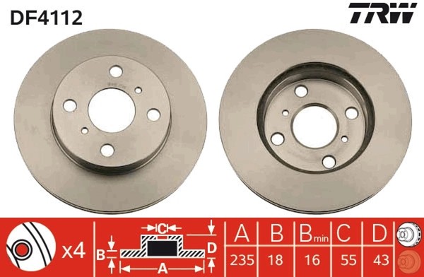 2X Trw Bremsscheibe DF4112 FüR Yaris Toyota SCP10_ SCP10R NCP10 SCP12_ SCP13_-image