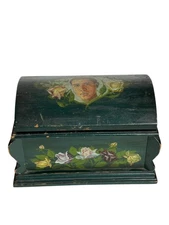 Antique Vintage Wood Treasure Chest Box Roses Hand Painted Romantic Dome Lid