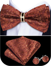 Mens Bow Tie Set Paisley Pre-tied Bowties Adjustable with Handkerchief Cufflinks