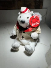 Coca-Cola Polar Bear Plush Bean Bag 1999 Exclusive Serving Jacket Hat 7"