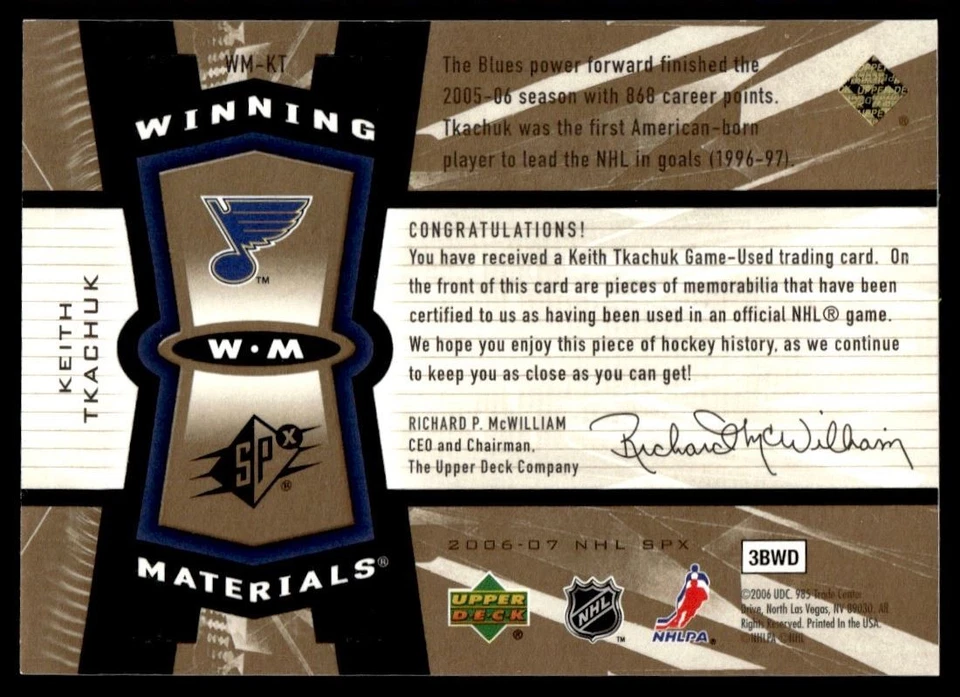 2006-07 SPx Winning Materials Keith Tkachuk St. Louis Blues #WM-KT - Image 2 of 2