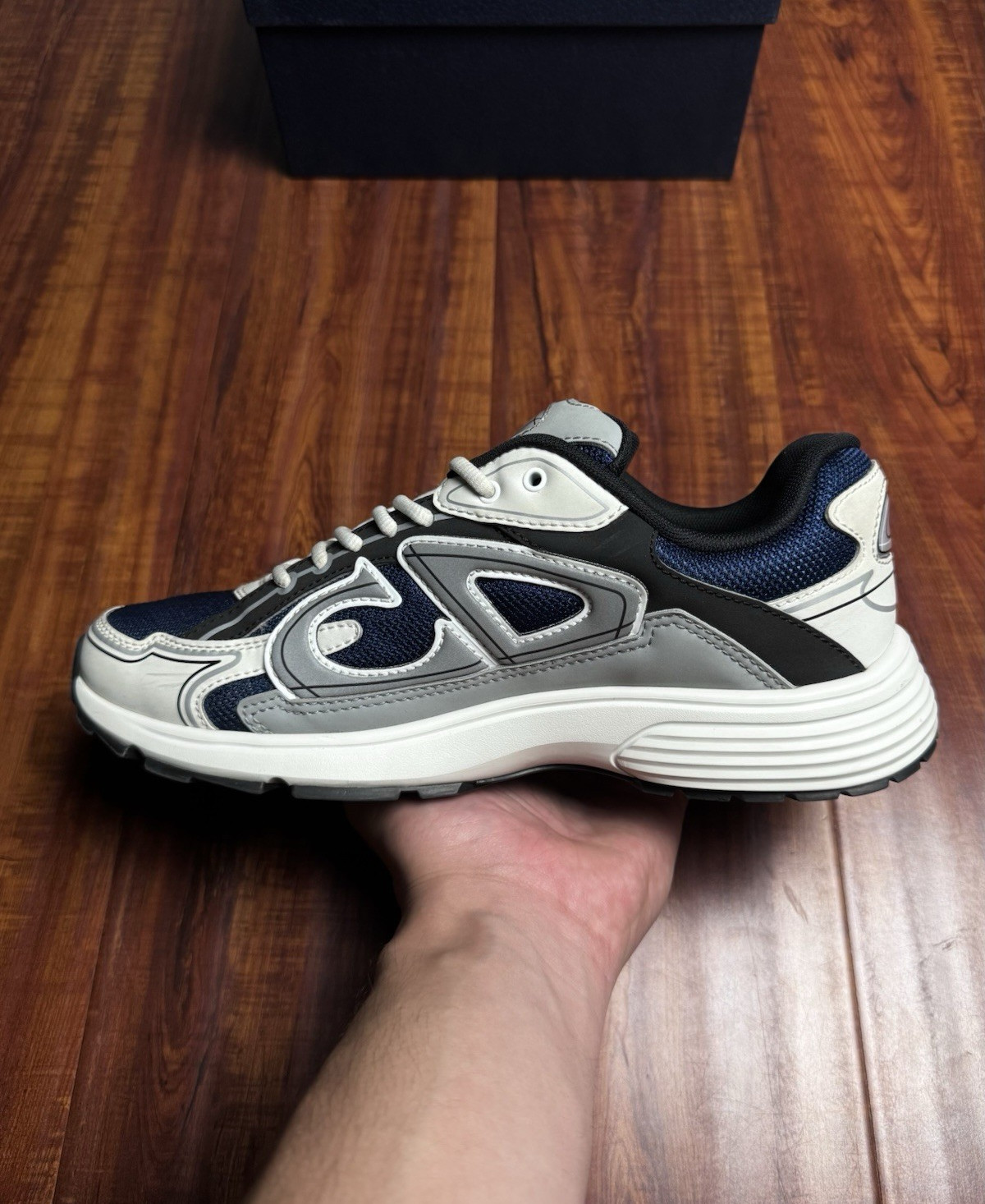 Dior B30 Reflective CD Mens White Navy Blue Grey Black Sneakers - Size 42D 9US image 5