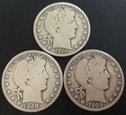 1908-O, 1909 & 1910-S Barber Silver Half Dollars, G. STC! H30