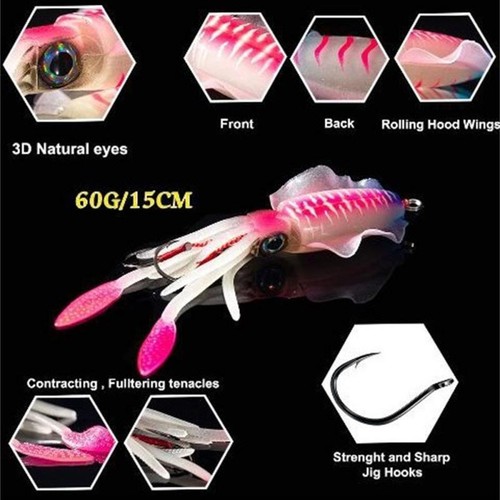 1PCS Leuchtende Tintenfisch Angeln Köder 60g Meer Angeln Köder Tiefsee Swimbait - Bild 3 von 14