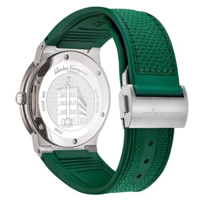 Ferragamo Mens F-80 SFDT00519 Classic Watch Green Silicone Strap