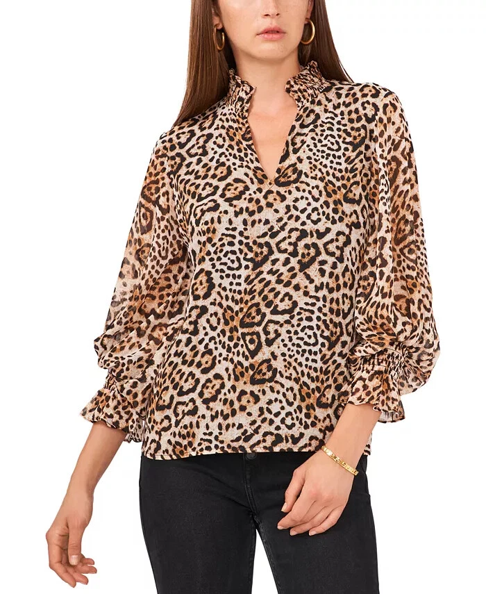Vince Camuto Split Neck Smocked Cuff Blouse MSRP 89 6D 1672 NEW