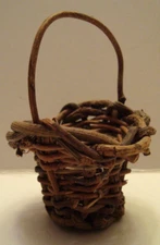 Miniature Basket Brown Wooden Collectible Country Rustic Farmhouse