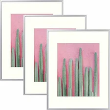 3-Pack 12x16 Aluminum Picture Frame with Ivory Mat for 8.5x11 Photo Wall Display