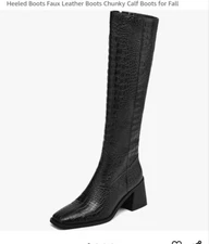 Size 7.5 Knee High Boots Women Tall Boots Square Toe Crocodile Boots for Women 
