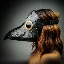 Steampunk Party Mask Masquerade Long Nose Plague Doctor Leather Black Gold Mask