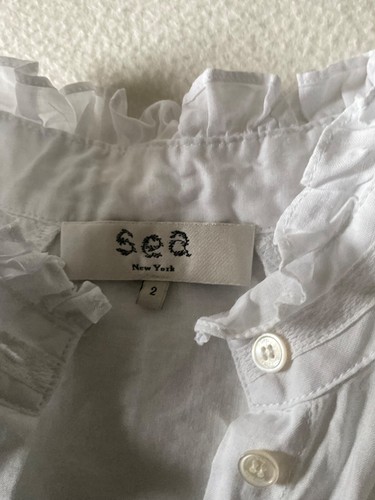 Sea New York white linen ramie monk neck lace top shirt Zimmermann style 2bust40 - Picture 3 of 6