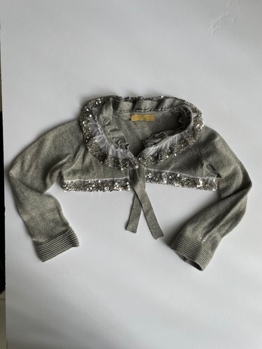 I PINCO PALLINO Haute Couture Girls Gray Crop Short Cardigan With Sequins Size 2 - Picture 4 of 8