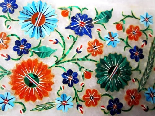 Pietra Dura Inlay 4 1/4" x 7" Tray - Marble with Hand Crafted inlay Gem Stones - Picture 5 of 10