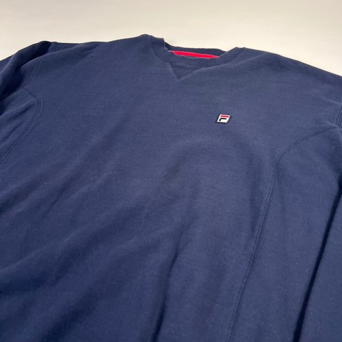VINTAGE 90s Fila Embroidered Spell Out Crewneck Sweatshirt Navy Mens XL X-Large - Picture 2 of 8