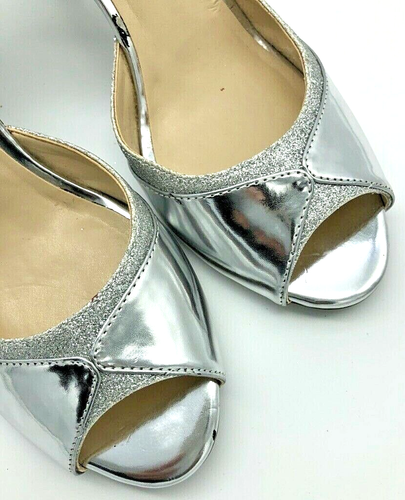 Kelly & Katie Sz 8 Women's Heels Silver Sparkle Metallic Party Cocktail Wedding - Picture 3 of 12