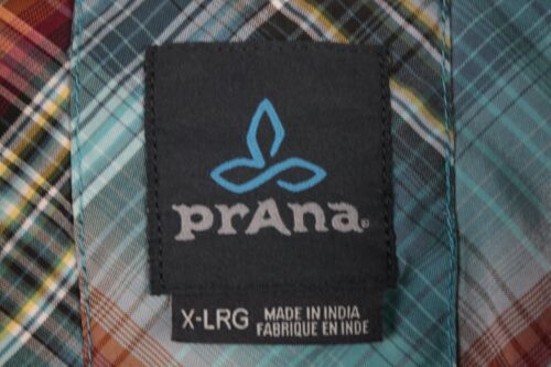 prAna Button Up Shirt Adult Men's XL Slim Fit Blue Plaid Short Sleeve EUC - Picture 3 of 11