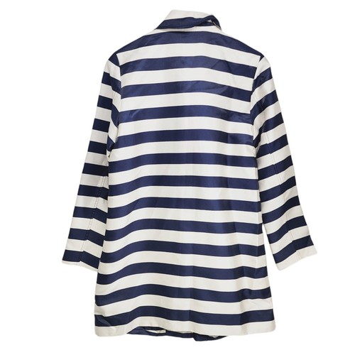 Tulle Striped Jacket Women's Size M Navy Blue and Light Cream - Picture 2 of 8