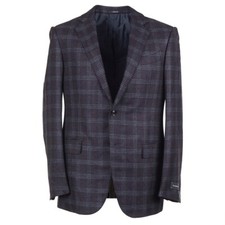 Ermenegildo Zegna Plum and Gray Check Pure Cashmere Sport Coat 42R Eu 52 NWT