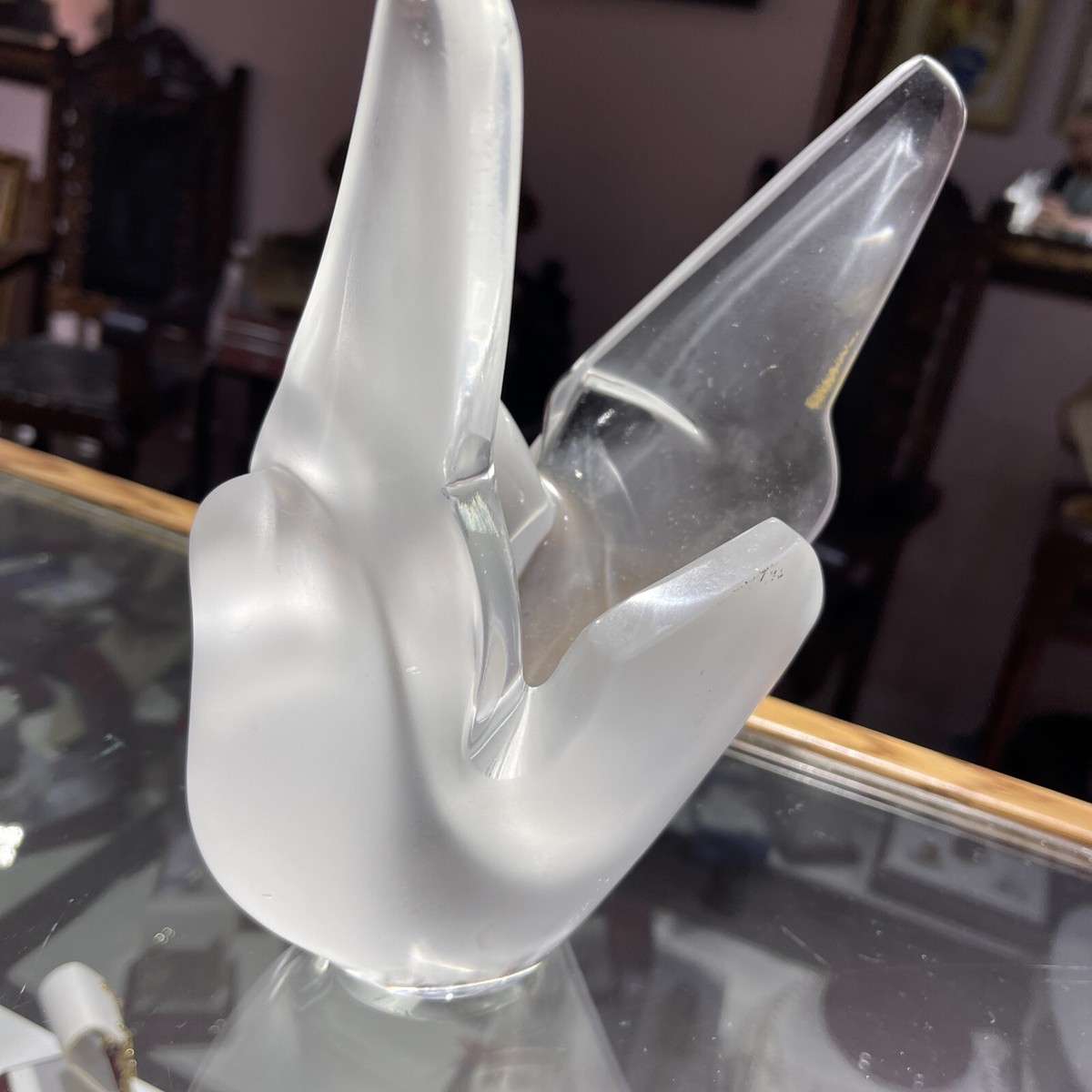 LALIQUE FRANCE FROSTED CRYSTAL 'SYLVIE' Love Birds, DOVES LARGE
