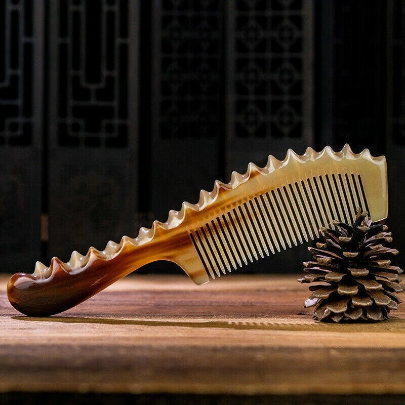 Premium Yak Horn Comb with Carved Handle for Detangling Hair Massage 7 Inch Gift - Image 3 of 4
