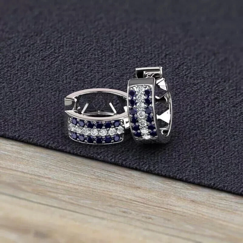 2 CT Round Cut Sapphire Lab Created Huggie Hoop Earrings 14K White Gold Plated - Image 4 of 4