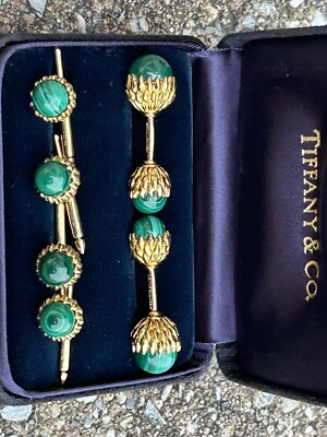 Tiffany & Co. マラカイト カフリンクス Tiffany & Co Schlumberger 18K Gold Malachite Acorn Cufflinks