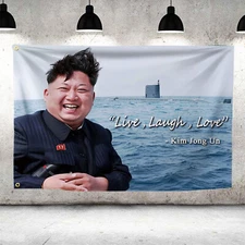 Kim Jong Un Live Laugh Love Banner Flag 3x5Feet College Dorm Decor Wall Tapestry