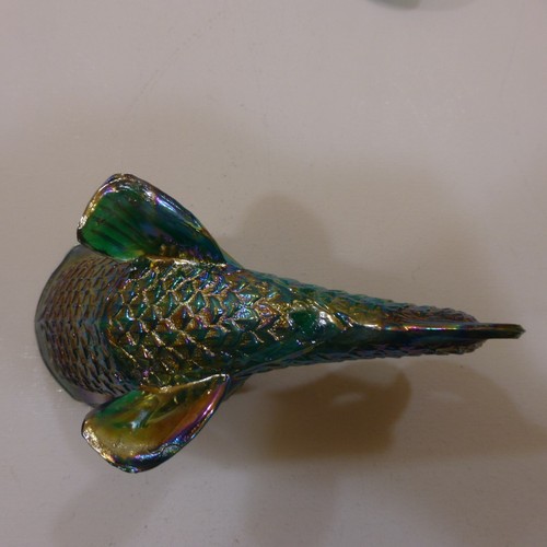 MALACHITE GREEN CARNIVAL Slag Summit GLASS Fish DOLPHIN KEMPLE Dish Iridescent - Picture 9 of 12