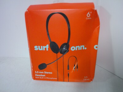 Surf onn 3.5mm Stereo Headset w/ Microphone Black 6Ft Cable