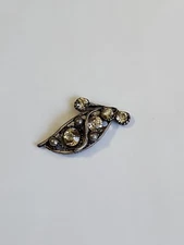 Pea Pod Lapel Pin Vintage Stylized Design Faux Jewels