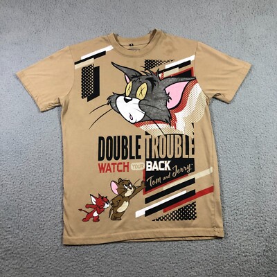 Tom & Gerry cartoon t shirt kids boys M 10/12 beige funny