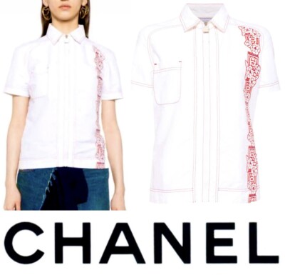 4K Chanel Vintage 2005 White Red Surf Logo Zip Up Top 34 36 38 2 4