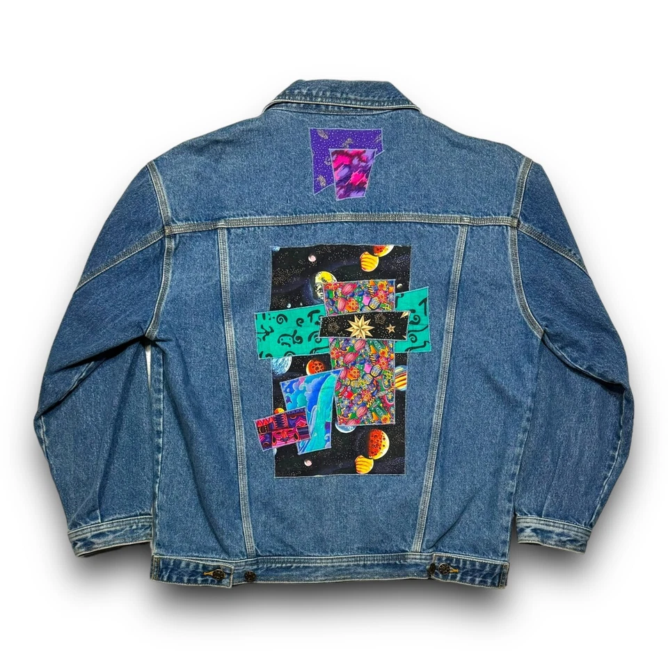 Chaqueta de camionero vaquera vintage años 90 Sunbelt Arrietty retazos para mujer talla mediana Foto 3 de 4