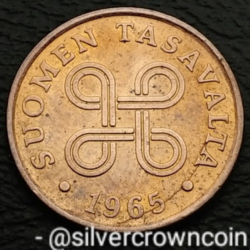 Finland 1 Penni 1965. KM#44. One Cent coin. Penny. Four joined loops. - Picture 2 of 7