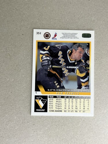1993-94 Upper Deck #351 Ron Francis Pittsburgh Penguins - Imagen 2 de 2