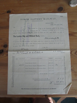 North Eastern Railway 1909 AUG London City & Midland Bk Huddersfield Dividende