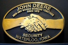 John Deere 1997 SECURITY Belt Buckle Waterloo Employee 69 of 75 handshake men