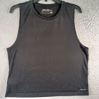 #ad Eddie Bauer Womens Black Tank Top Size Medium Round Neck Comfortable Classic $6.30