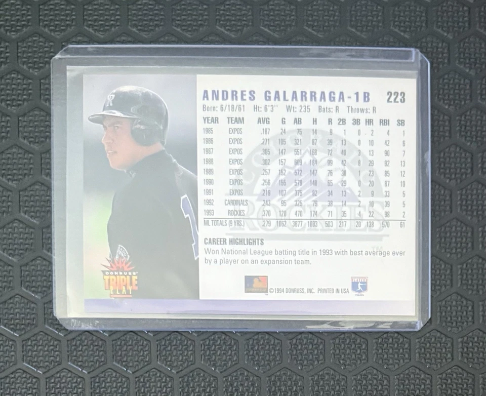 1994 Donruss Triple Play Andres Galarraga #223 Colorado Rockies - Image 2 of 3