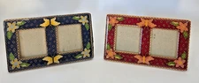 VTG pair of Cloisonné Rectangle Picture Frame Enamel Butterflies & Flowers