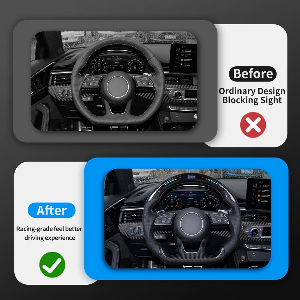 LED Carbon Fiber Steering Wheel W/Red Stitching For Audi B9 A3 A4 A5 RS3 RS4 S3 - Image 2 of 4