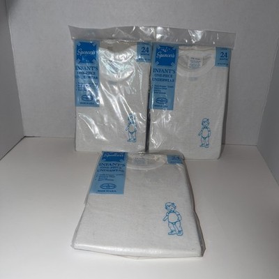 Lot of 3 Vtg Spencer s Infants One-Piece Underwear USA Large 24 Months NOS White