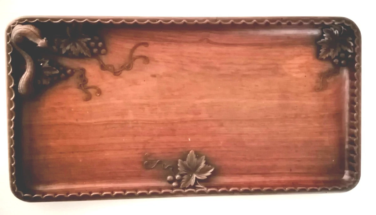 Plateau Ancien En Bois Pyrogravé - Début XXème (1900-1919) - Déco Vintage