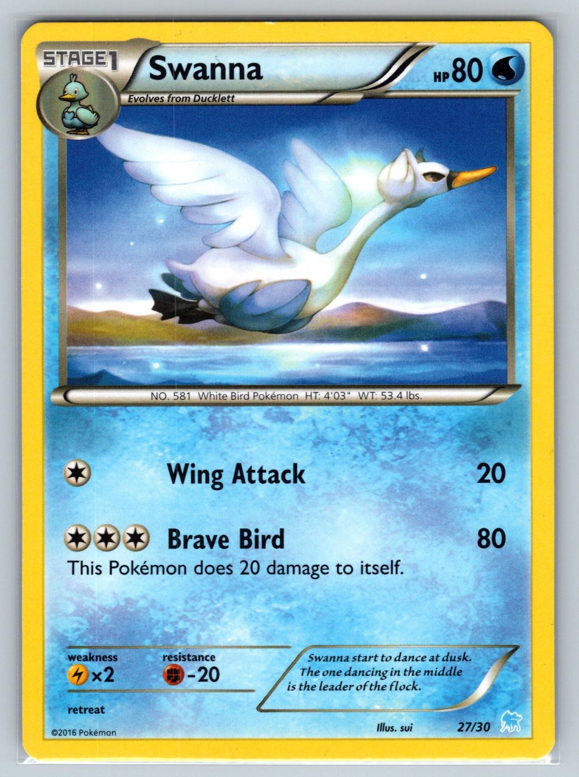 Swanna (27) 27/30 Common XY Trainer Kit: Pikachu Libre & Suicune Pokemon LP