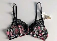 1990s Vtg Second Skin Satin Bra 34C Shiny Demi Unlined Front Closure Floral