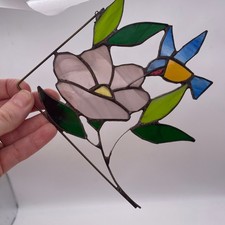 Vintage Stained Glass Hummingbird Suncatcher Hanging Decor Floral Art Bird