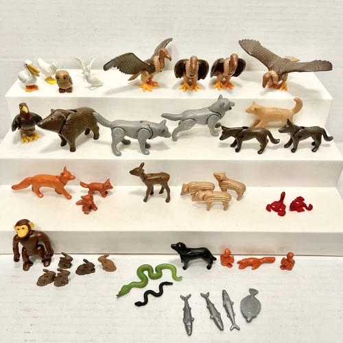 Vintage Lot PLAYMOBIL ANIMALS Vultures Snakes Wolves Boar Rabbits Fox Fish