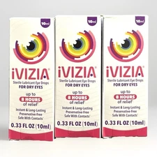 3 ivizia sterile eye drops 8hrs 0.33oz ea exp 2027