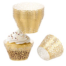 Carta Avvolgitori Cupcake, Confezione da 50 Tazze da Forno Decorazione Vite, Oro Riflettente